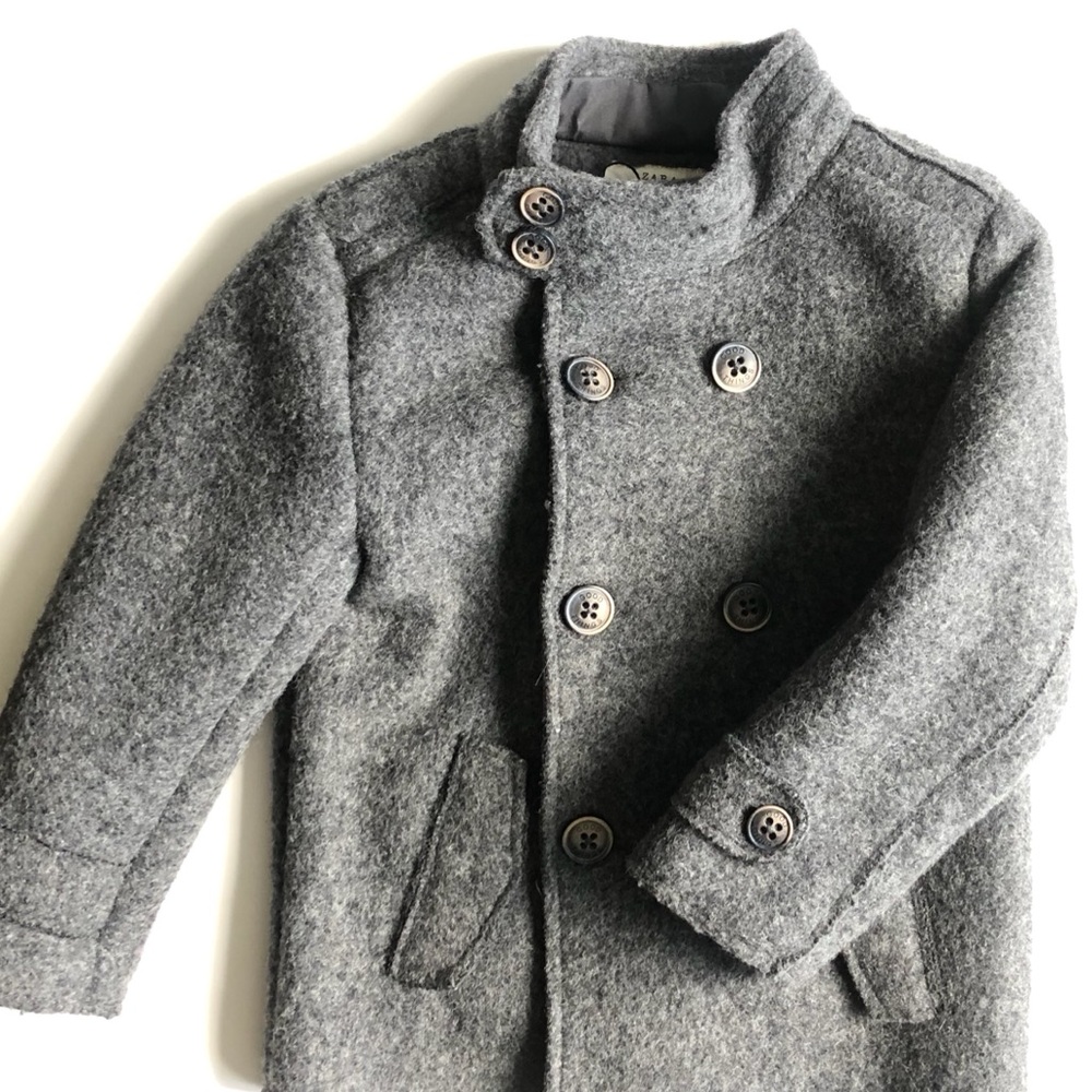 🆕 ZARA Charcoal Grey Sherpa Lined Peacoat Jacket